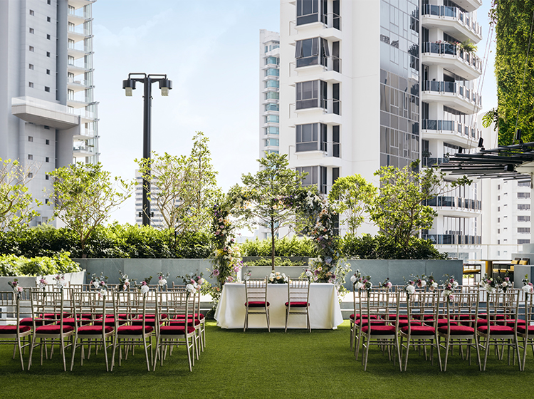wedding setting at outdoor lawn