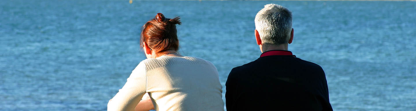 elderly couple enjoying panorama of downtown melbourne