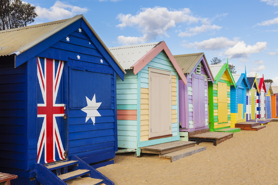 colourful bathing boxes along brighton beach victoria