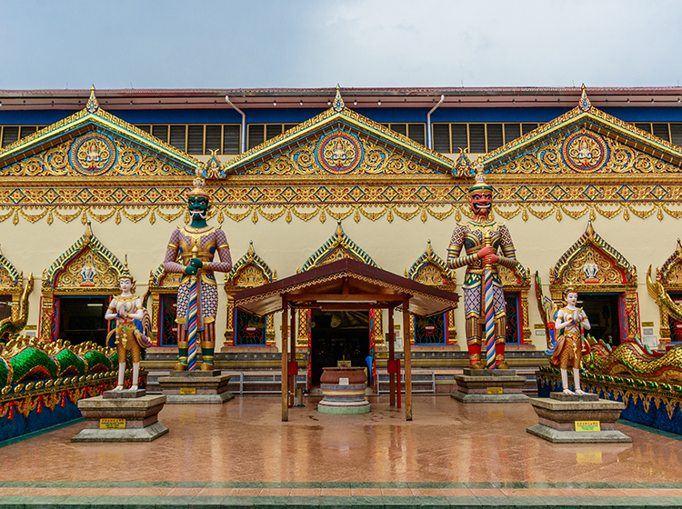 Front view to the main entrance of Wat Chayamangkalaram Temple