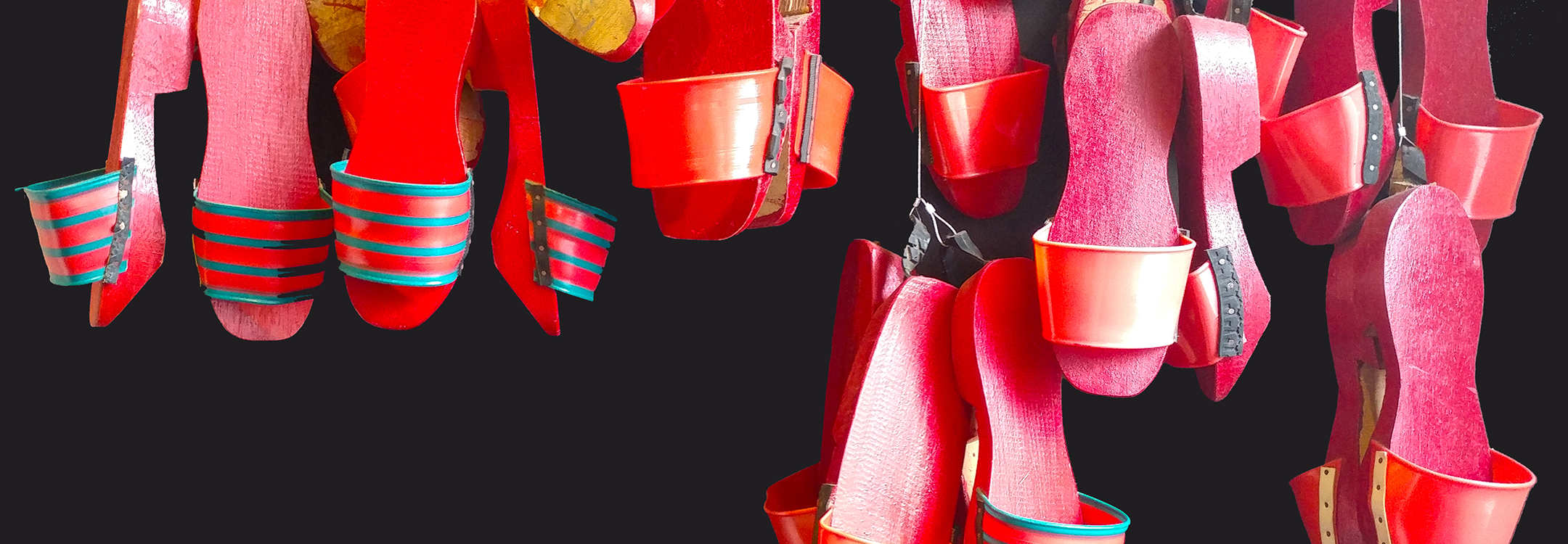 Hanging colourful clogs