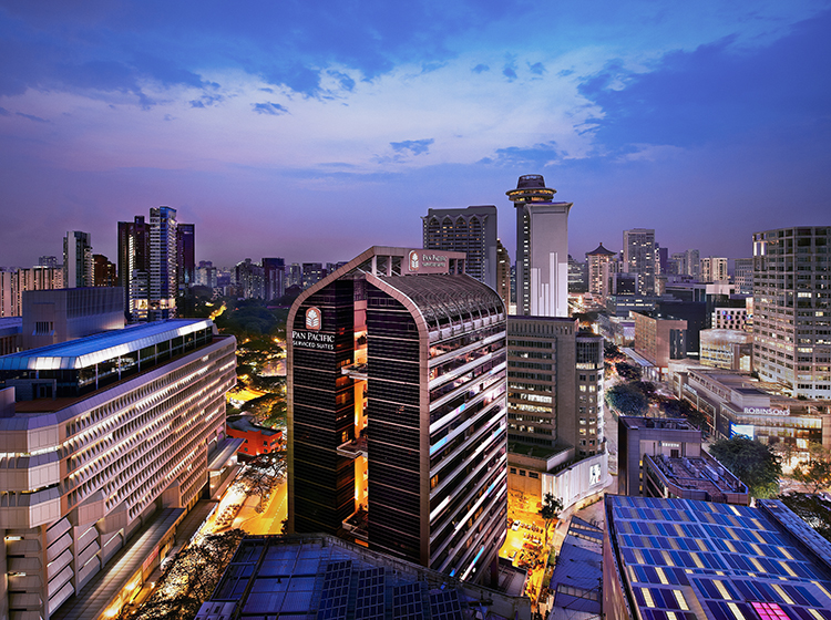 Pan Pacific Serviced Suites Orchard at night