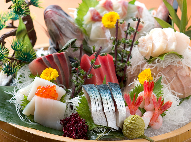 Close-up of a sashimi platter